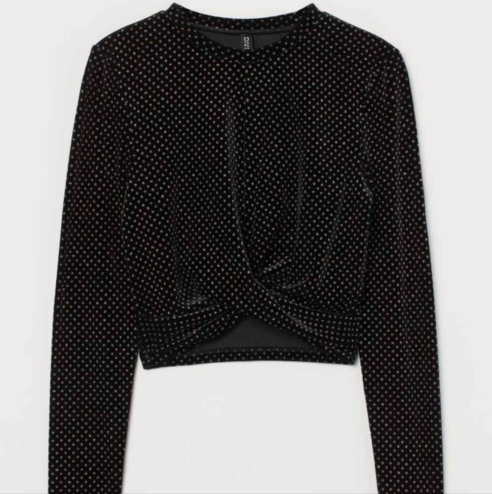 NW H&M Velour glitter Top, Full Sleeves, Size S